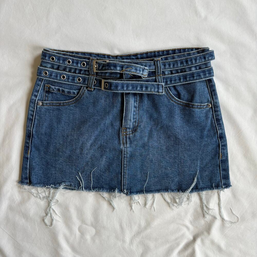 Y2K Double Belt Denim Mini Skirt